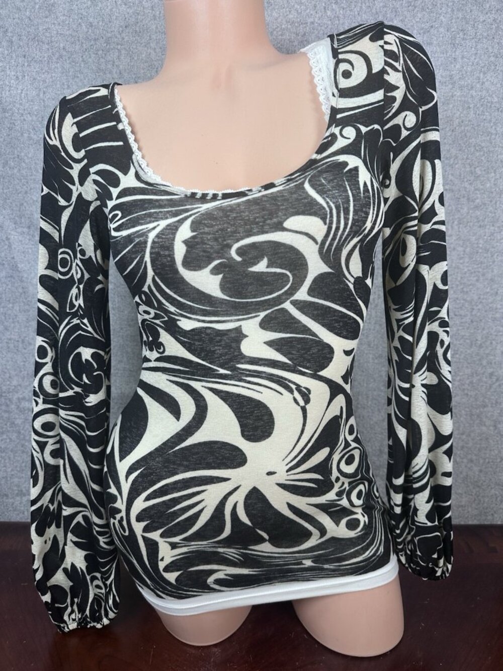 KAREN KANE Small SET Two Tops Sheer Long Sleeve with Tank Y2K Boho Fitted